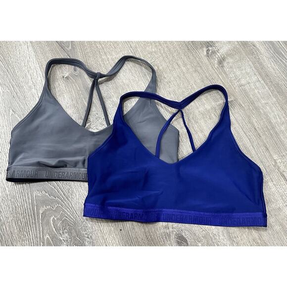 Under Armour Sports Bra Women's M Navy and Gray Strappy Compression 2x Lot Bra - Picture 1 of 10
